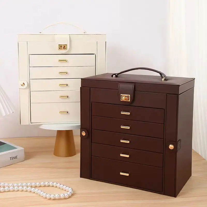 

6 Layer Jewelry Organizer Box Dustproof Makeup Organizer Necklace Earrings Multifunction Organizers with Mirror Jewelry Box Gift
