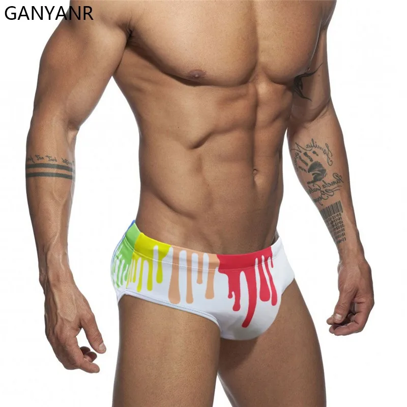 

GANYANR Mens Swimming Shorts Swim Briefs Trunks Swimwear Swimsuit Sexy Sungas Homens Bikini Thong Beachwear Boardshorts Surfwear