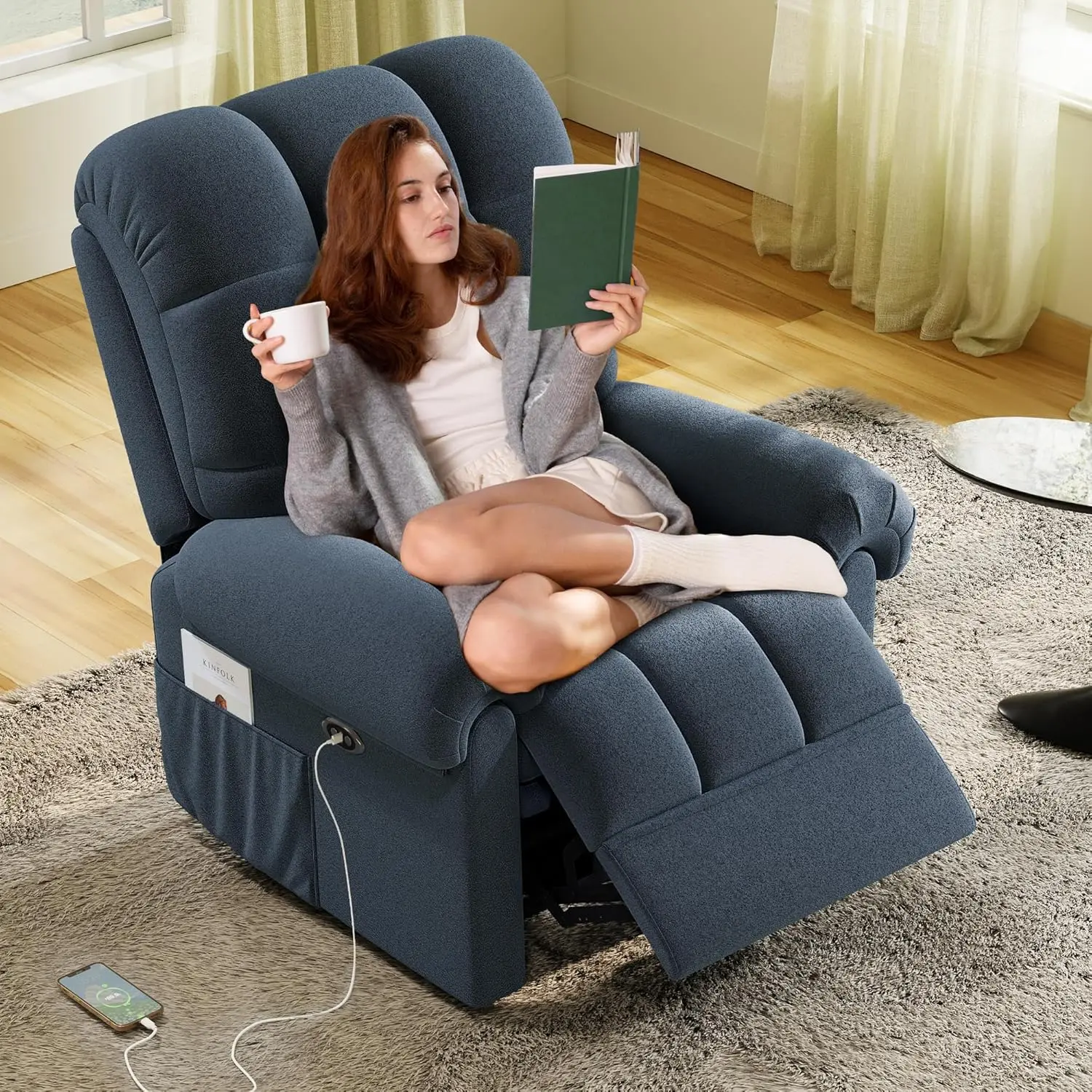 Power Recliner Chair for Adults, Adjustable Electric Chair Power Reclining Sofa, USB Port, Ultra-Comfy Teddy Fleece Recliner for