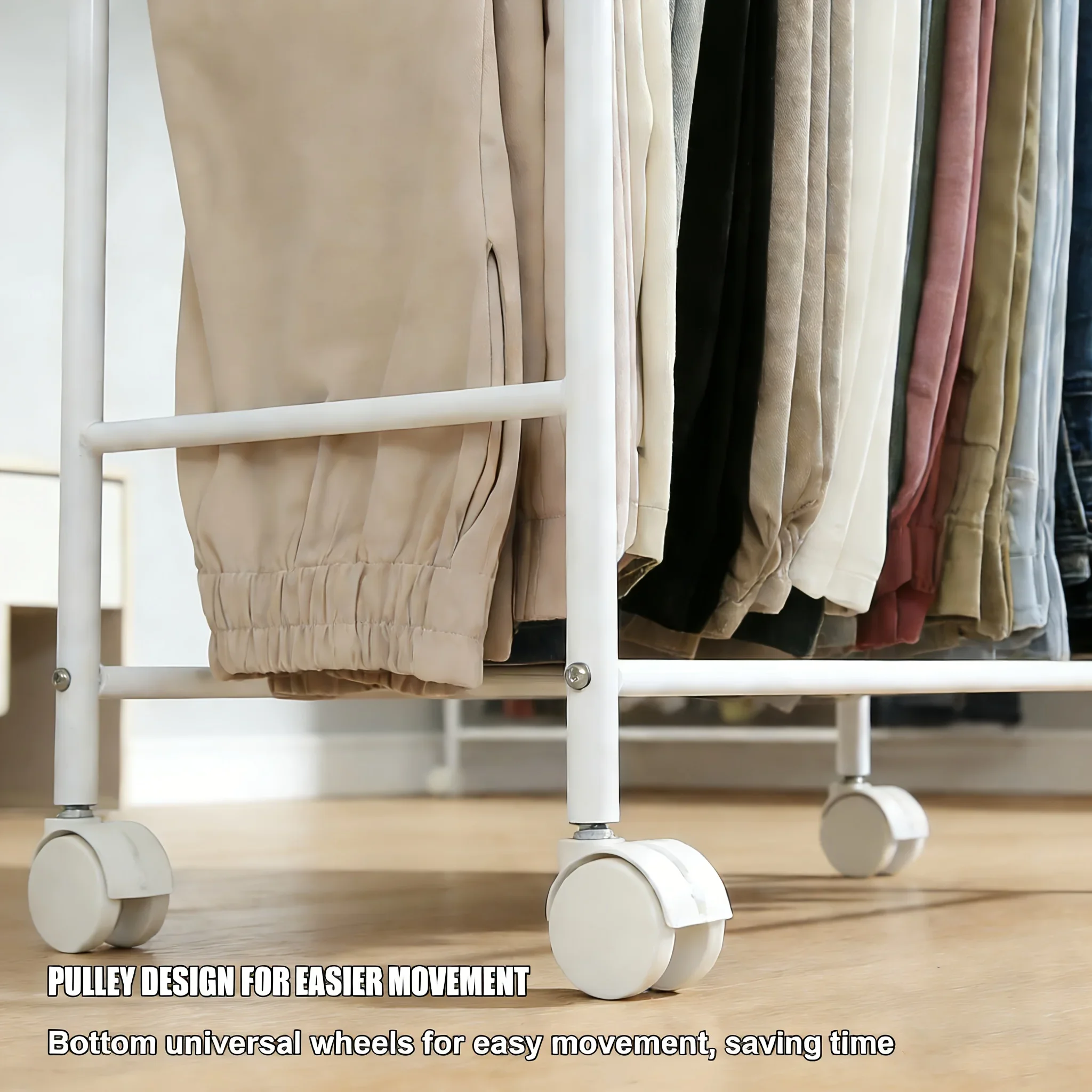 Rolling Pants Rack Trolley, with 18 Hangers, Space Saving Closet Storage Organizer for Skirt Dress Jeans Trouser Belt