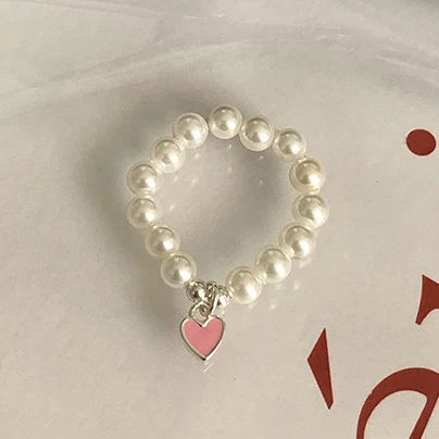 925 Sterling Silver Rainbow Heart Pearl Stretch Rope Ring Adjustable for Women Girl Light Luxury Sweet Jewelry Party Gift