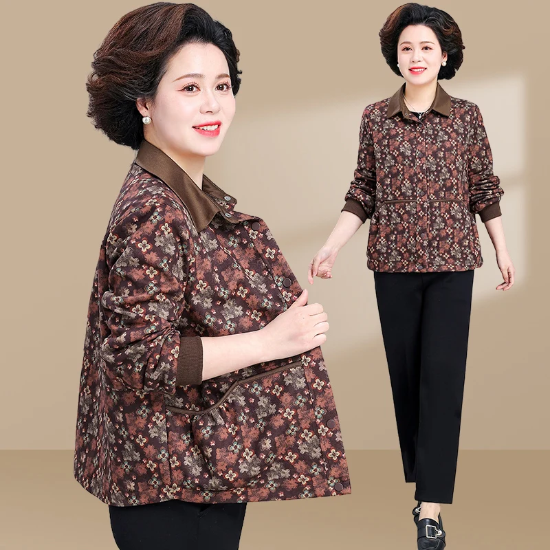 

Spring Faion ort Jaet Women's Casual Sle Middle-Aged Mom Coat Korean Sle Polyester Fiber Cardigan Collar Singl...