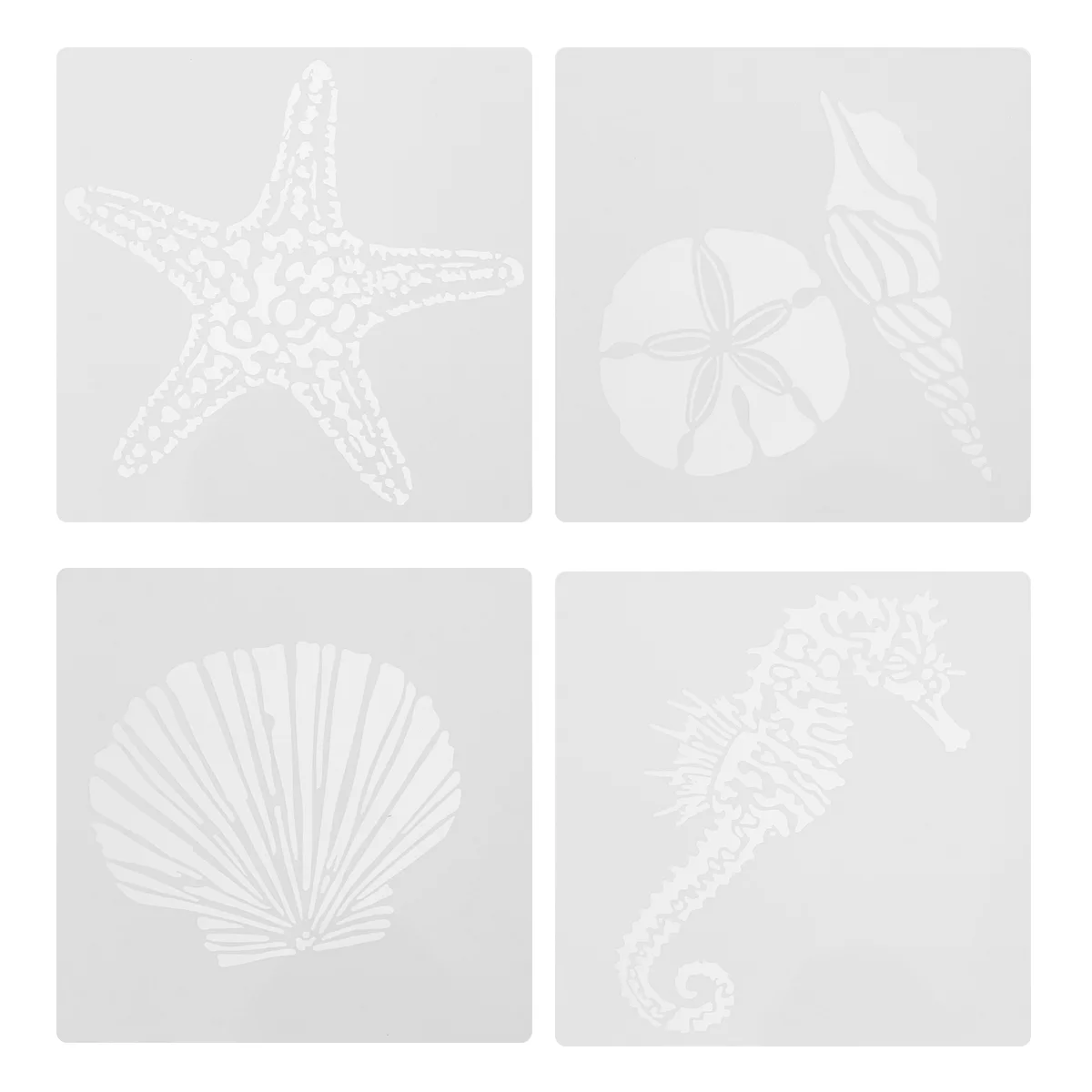 8 Pcs Painting Stencils Board Seahorse Shell Cutout Template Set Pupils Drawing Templates