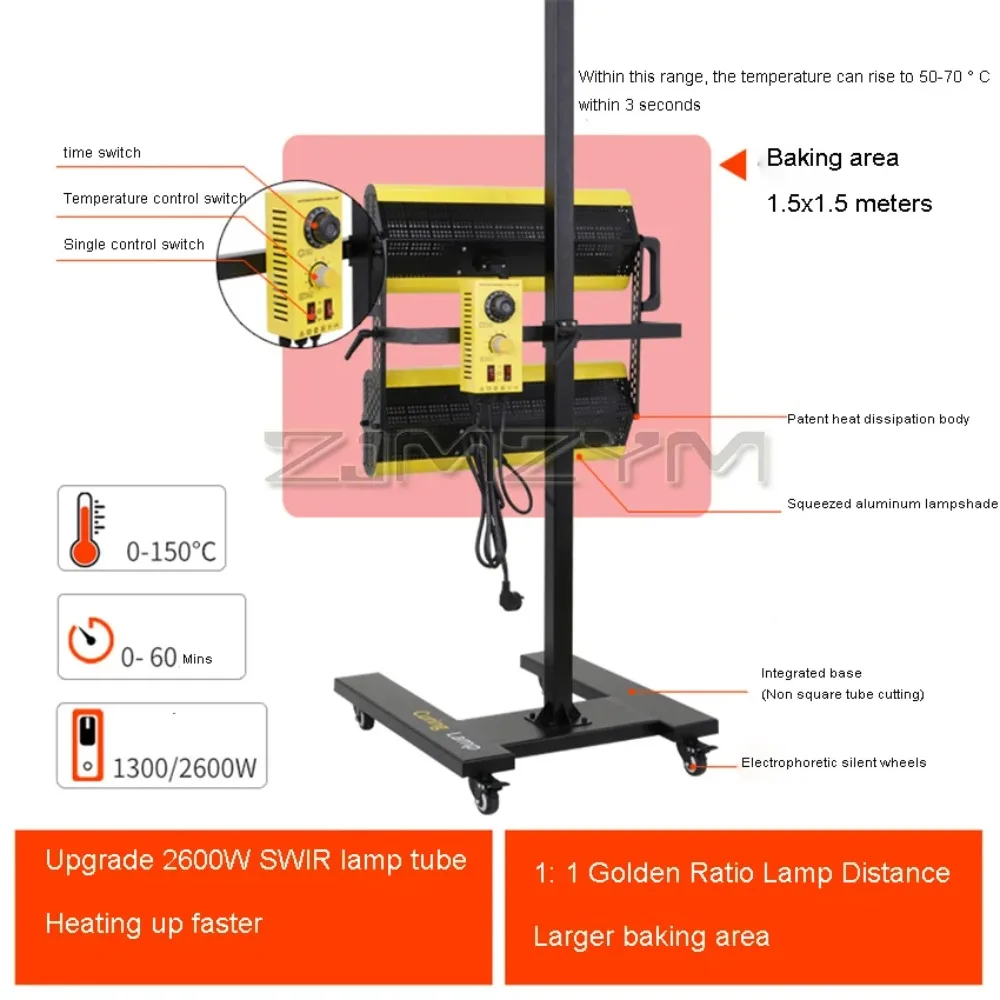 

Secador pintura infrarrojo onda corta, 2600W, Control temperatura y temporizador, lámpara horneado pintura para r