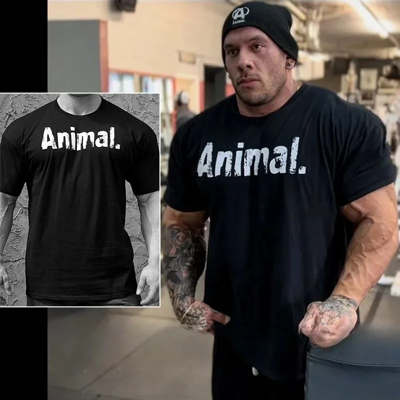 2026 New Animal Bodybuilder Graphic Gym T-Shirt, Powerlifting Workout Streetwear, Cotton Oversized Fit Tee for Men Fitness Lover
