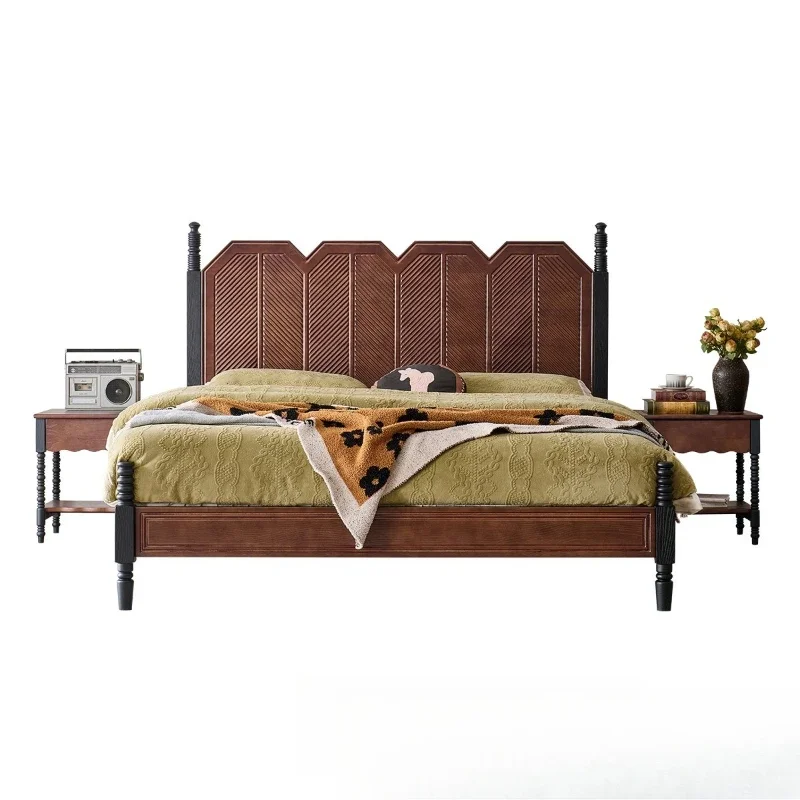 

Simple modern retro ash American double bed carved bedroom furniture premium light luxury bed