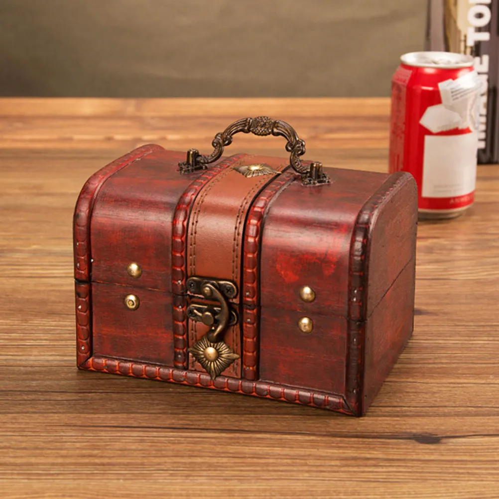 2Pcs Wooden Jewelry Box Lockable Vintage Style Jewelry Storage Organizer Creative Makeup Case for Home Office Gift Trinket