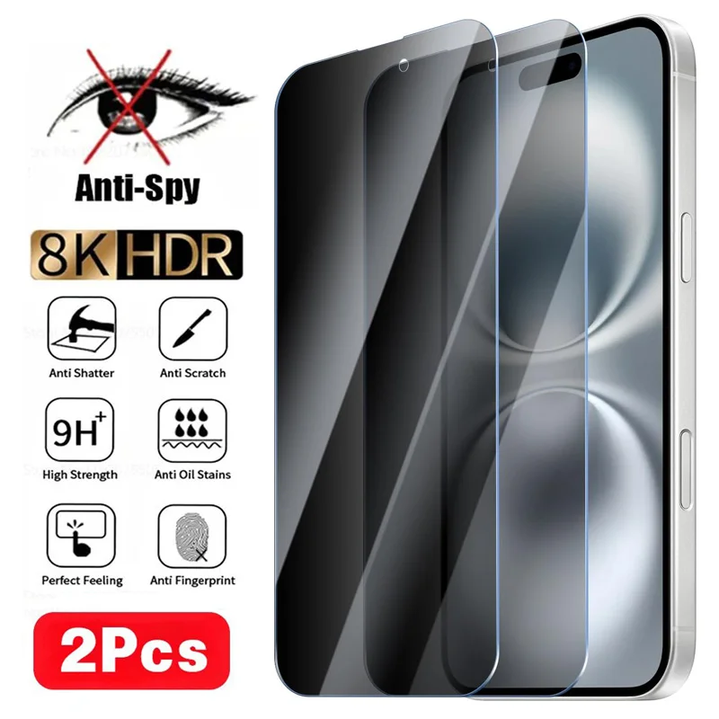 2Pcs Anti-Spy Tempered Glass For iPhone 14 15 16 Plus 11 12 13 Pro Max Screen Protector For iPhone X XR Privacy Protective Film