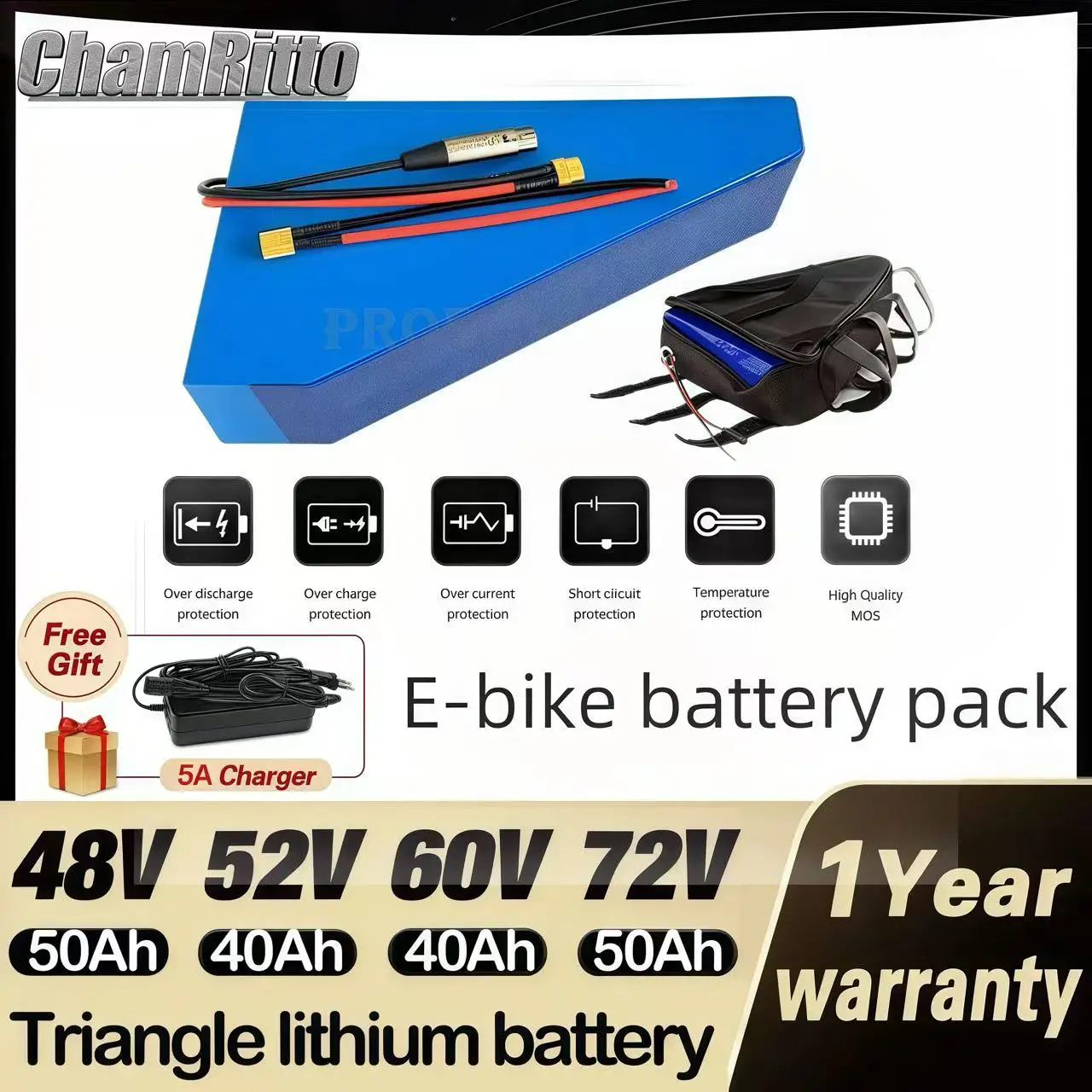 

Bafang 48V 52V 2000w Driehoek Elektrische bike 40ah 50ah Oplaadbare Accu 60V72V 60ah Capaciteit 3000W Elektrische fiets batterij