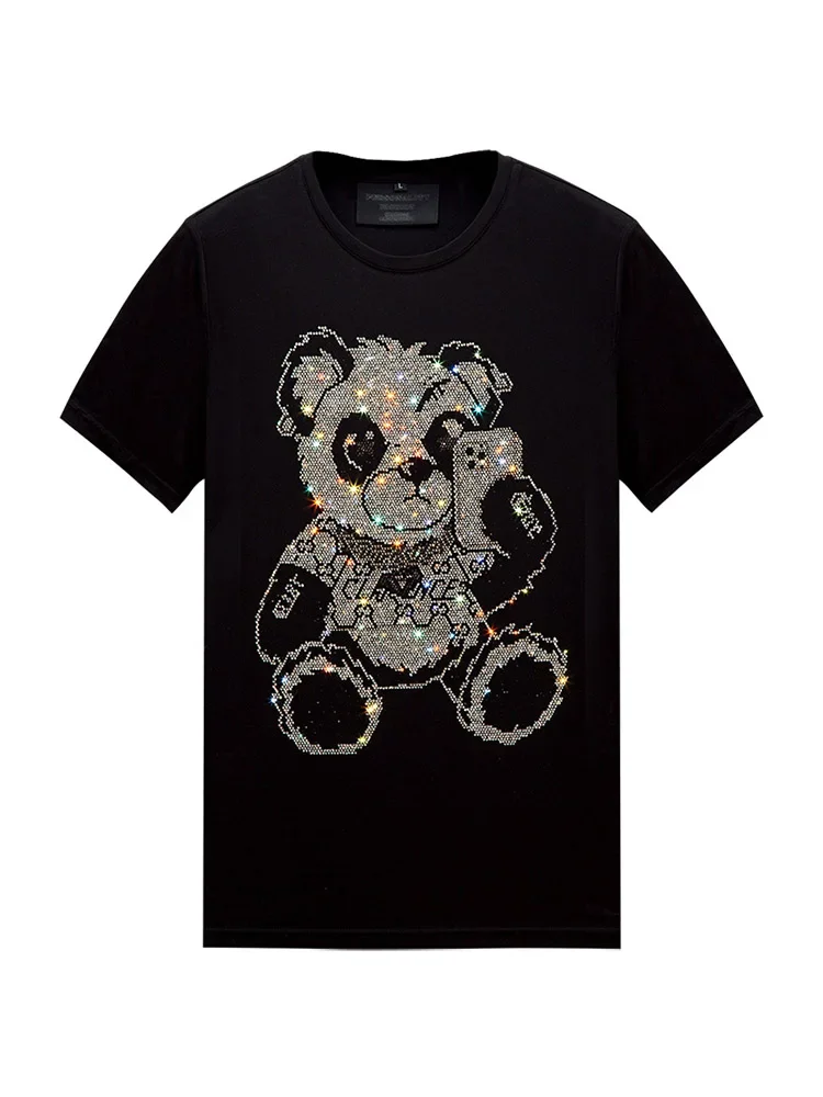 2024 Bear Rhinestones Cartoon T Shirts Men Clothing High Quality Short Sleeve Fashion Streetwear  Casual O Neck Slim T-shirt Man