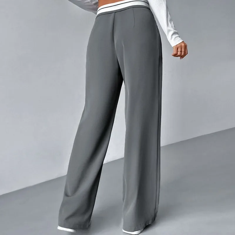 Pantalones de traje informales para mujer, Pantalón recto de cintura alta con contraste gris, temperamento para ir al trabajo, primavera, 2024