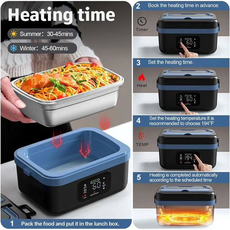 INLIG-1L Cordless Electric Lunch Box For Adults 16000Mah Rechargeable Self-Heating Food Warmers For Office Car Outdoor US Plug