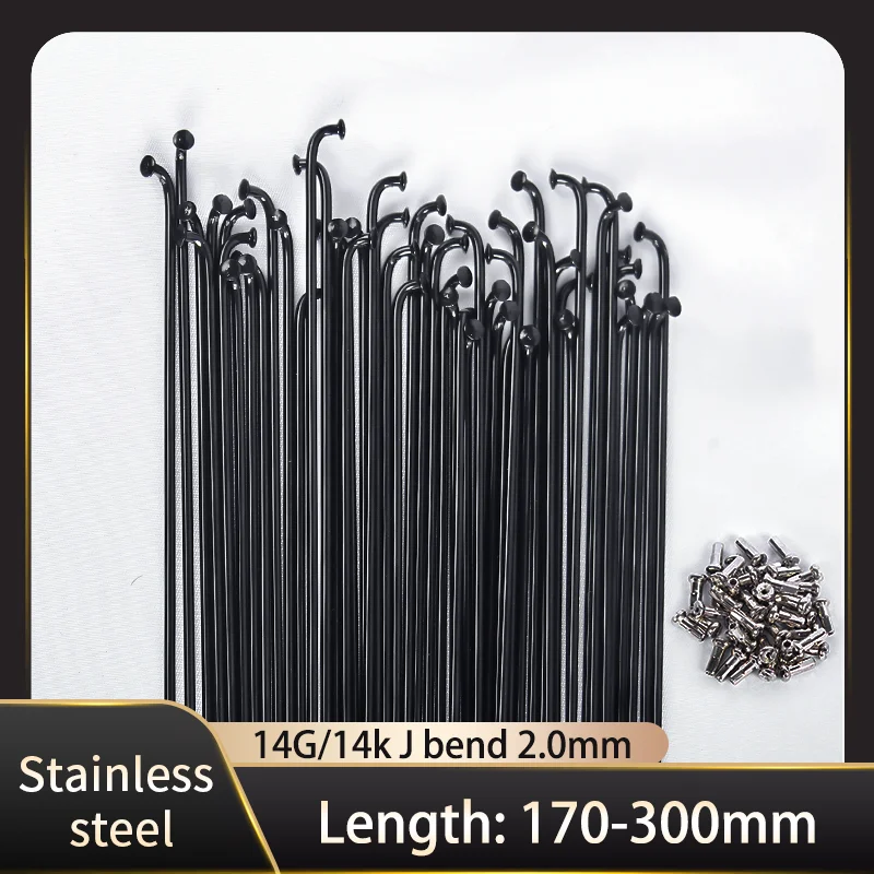 High quality 36pcs Bicycle Stainless Steel Spokes High Strength 14G J Bend with Nipples MTB/Road Bike Spokes170mm-300mm BZN001