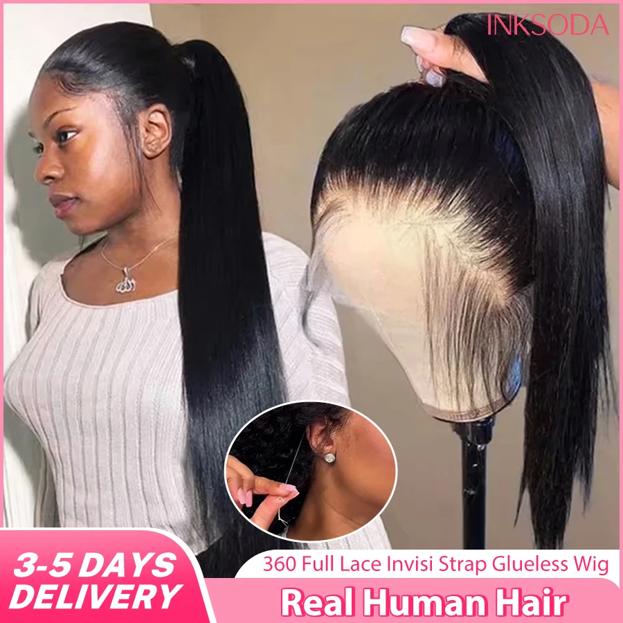 

36 Inch Natural Black 360 Lace Front Straight Human Hair Wig 220% Density HD Transparent Full Lace Pre Plucked Wigs