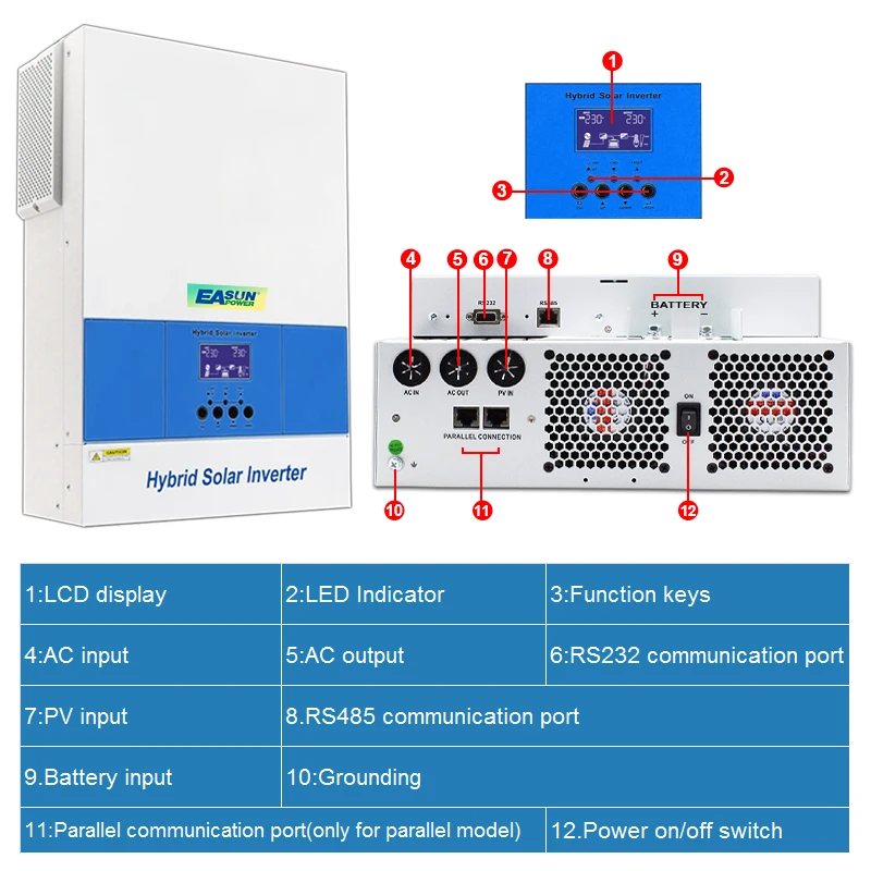 EASUN Solar Inverter 12.4KW Parallel PV input 500Vdc 13000W Power MPPT 120A Charger 220VAC Pure Sine Wave WiFI BMS Off Grid