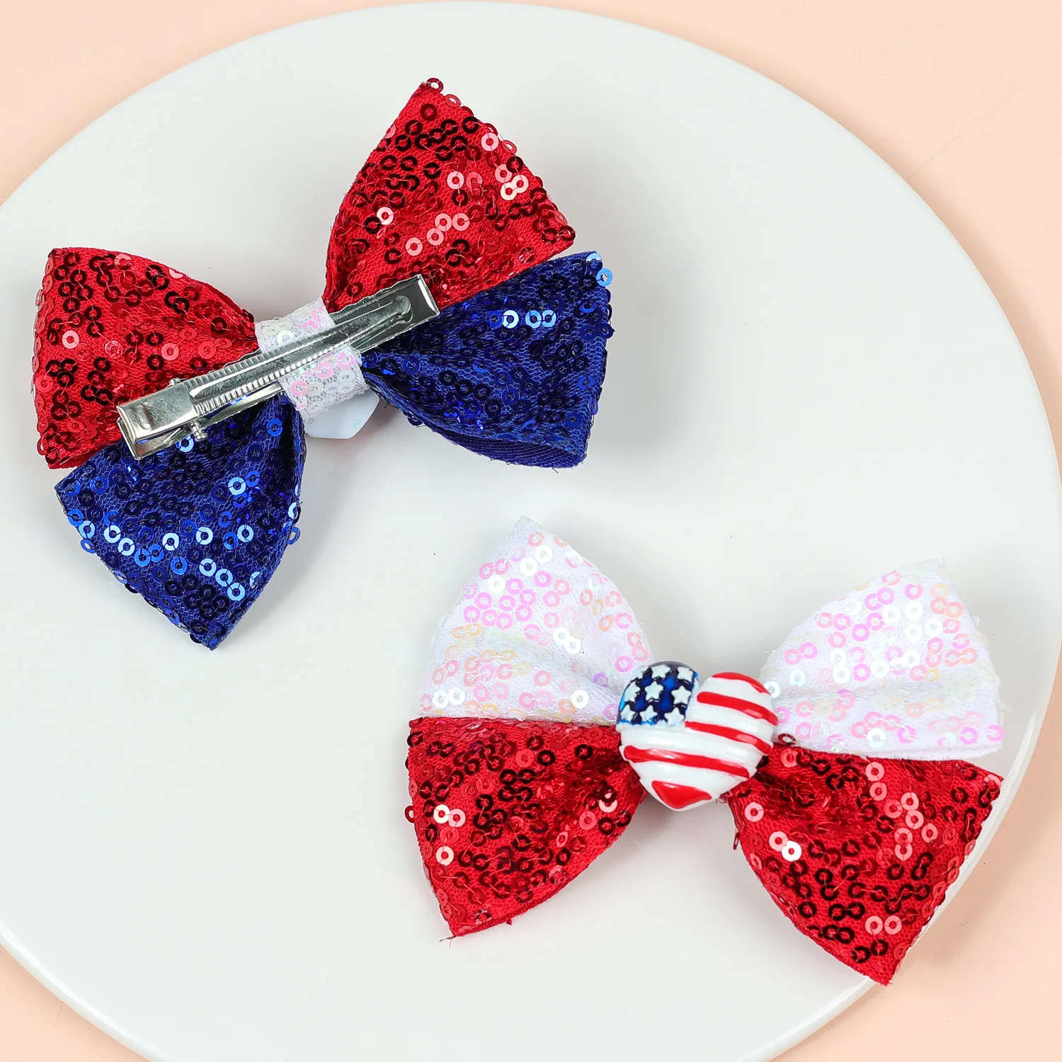 36 PCS/Lot, 3.5” Glitter Sequin Bow Hair Clips For Independence Day Patriotic Bows Party Hair Accessories