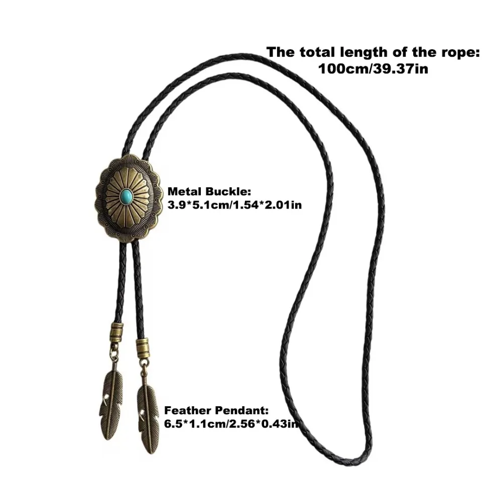 PU Woven Rope Indian Western Cowboys Bolo Tie Ethnic Style Western Country Style Turquoise Bolo Tie Sweater Chain Vintage