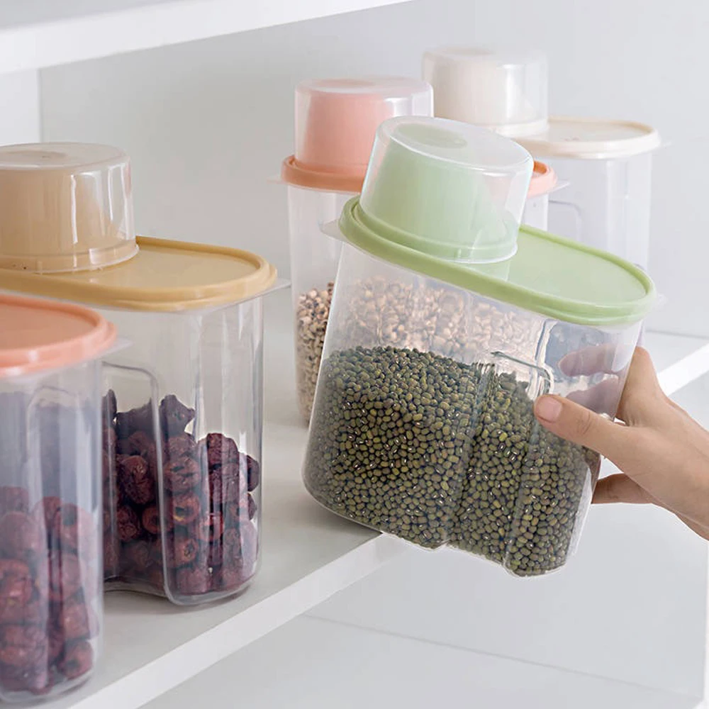 1.9L-2.5L Food Storage Box Plastic Transparent Container Set Kitchen Storage Bottle Can Dry Grain Can