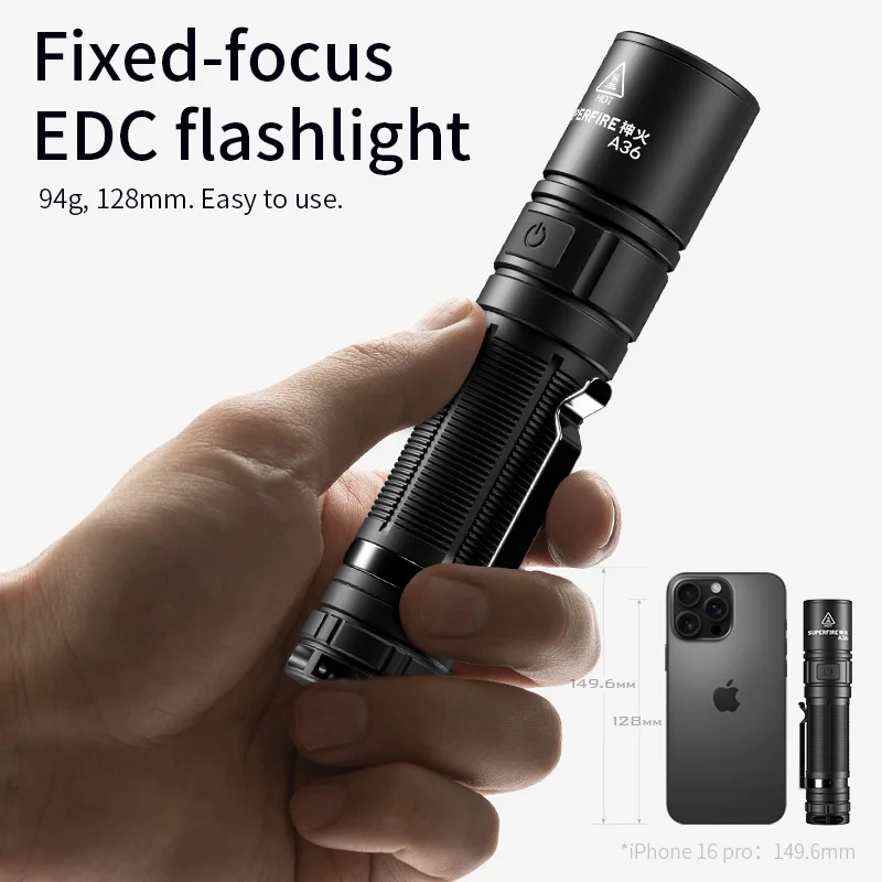 SUPERFIRE A36 High Power EDC Flashlight Type-C Rechargeable 12W Tactical Torch Lamp with Indicator Magnet Tail Camping Lantern