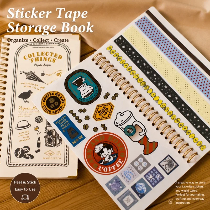 Vintage album na taśmy samoprzylepne, wielokrotnego użytku, notatnik z samoprzylepnymi stronami na taśmy washi i naklejki, artykuły papiernicze — zdjęcie produktu 3