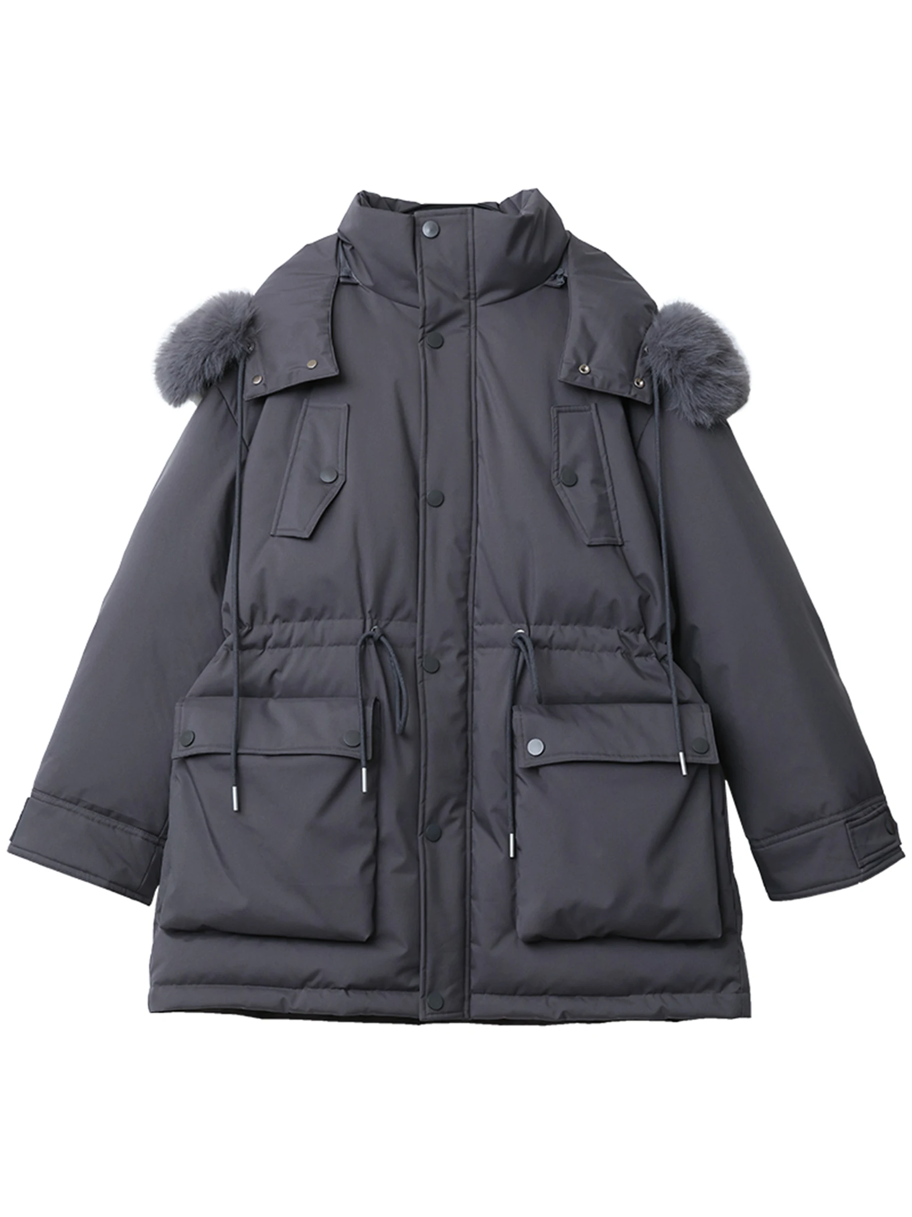 شيك فين الكورية المرأة مقنعين أسفل معطف الصلبة فضفاض عادية 90 الأبيض بطة أسفل الإناث منتصف طول سترة الخريف الشتاء 2025 #5