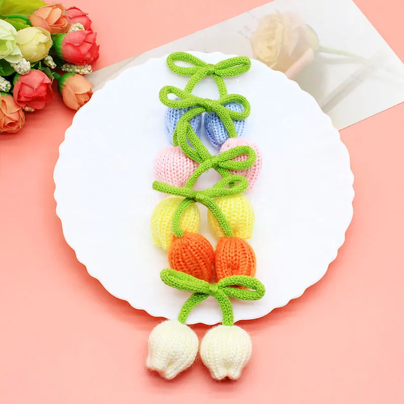 10 Stück Doppelköpfige Tulpenknospen-Blumendekoration für Röcke, Kleidung, Schultaschen, DIY-Anhänger-Zubehör – Detail 2