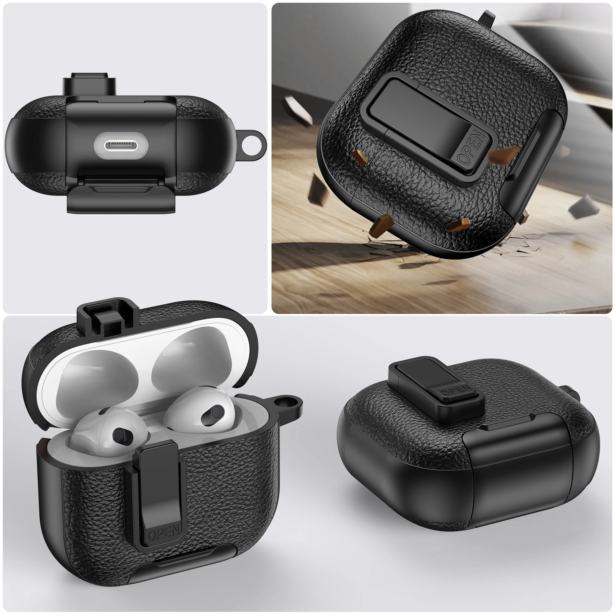 حافظة جلدية لأجهزة AirPods 4 3 2 1 Pro 2 غطاء سماعة بلوتوث لاسلكية حافظات واقية مضادة للضياع أكياس سماعة الرأس