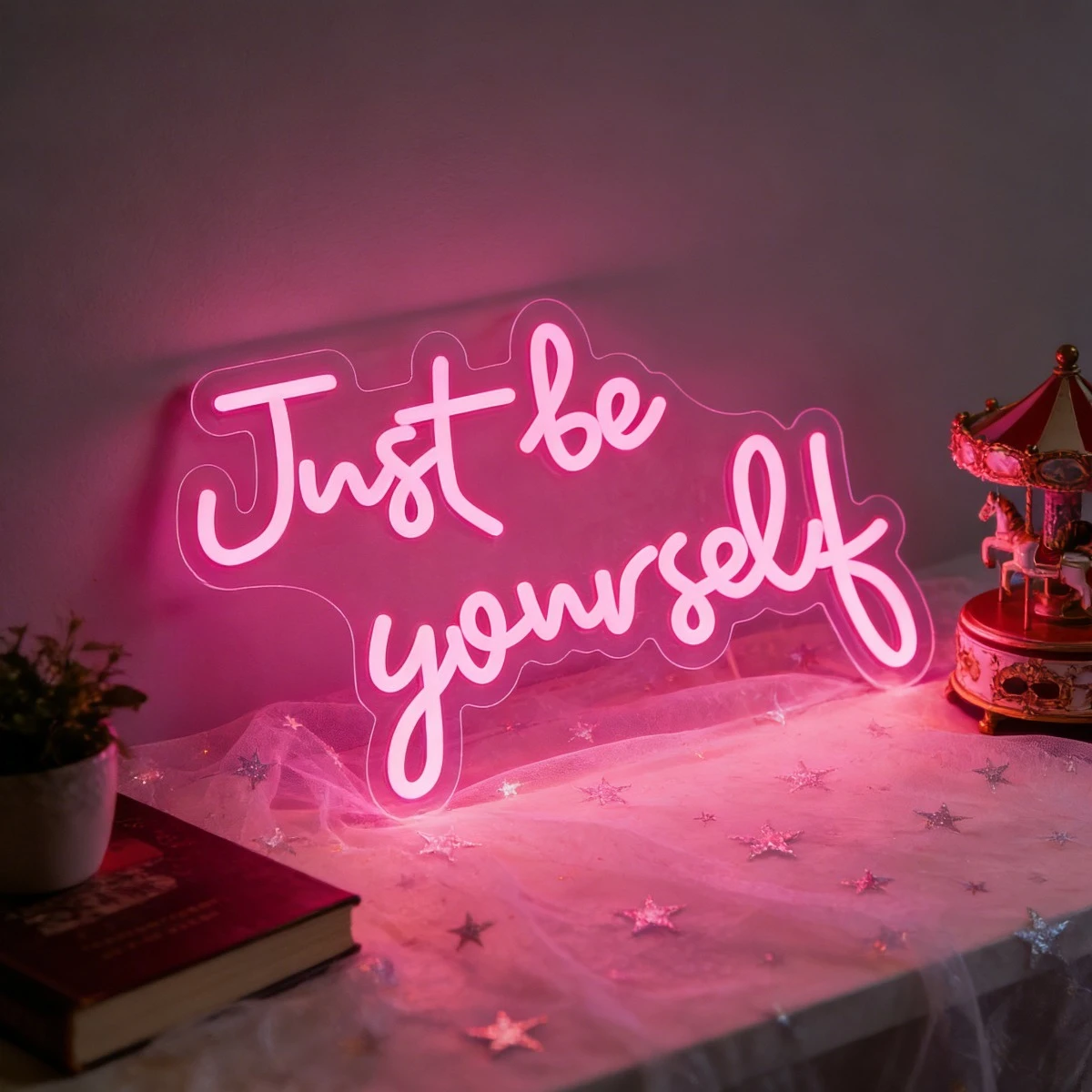 

Just be yourself Neon Sign LED Wall Art Inspirational Quote USB Powered Aesthetic Pink Night Light Room Decor for Bedroom Gift