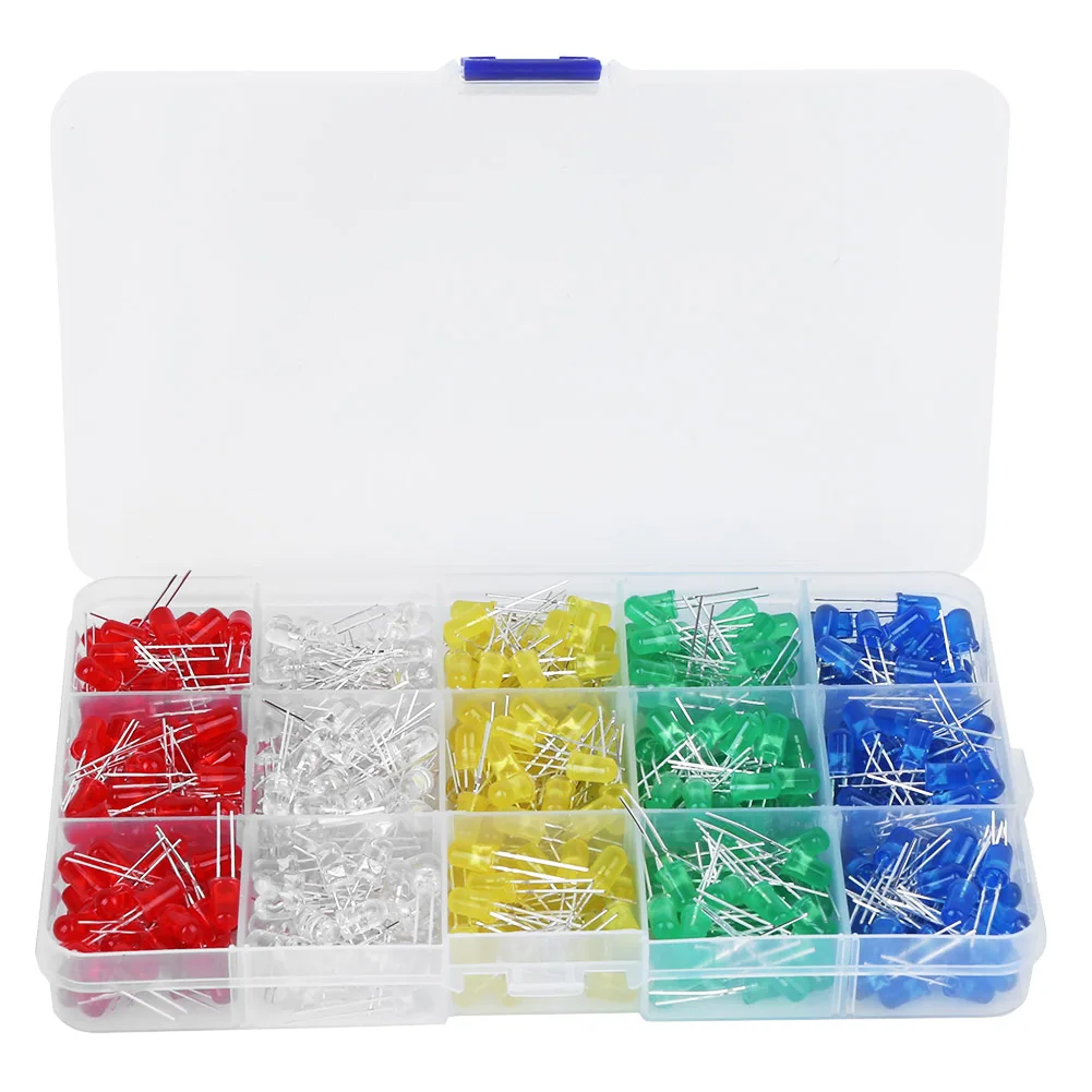500Pcs LED Light Diode Set Anti-Corrosion Plastic 5mm Blue/Green/Yellow/White/Red