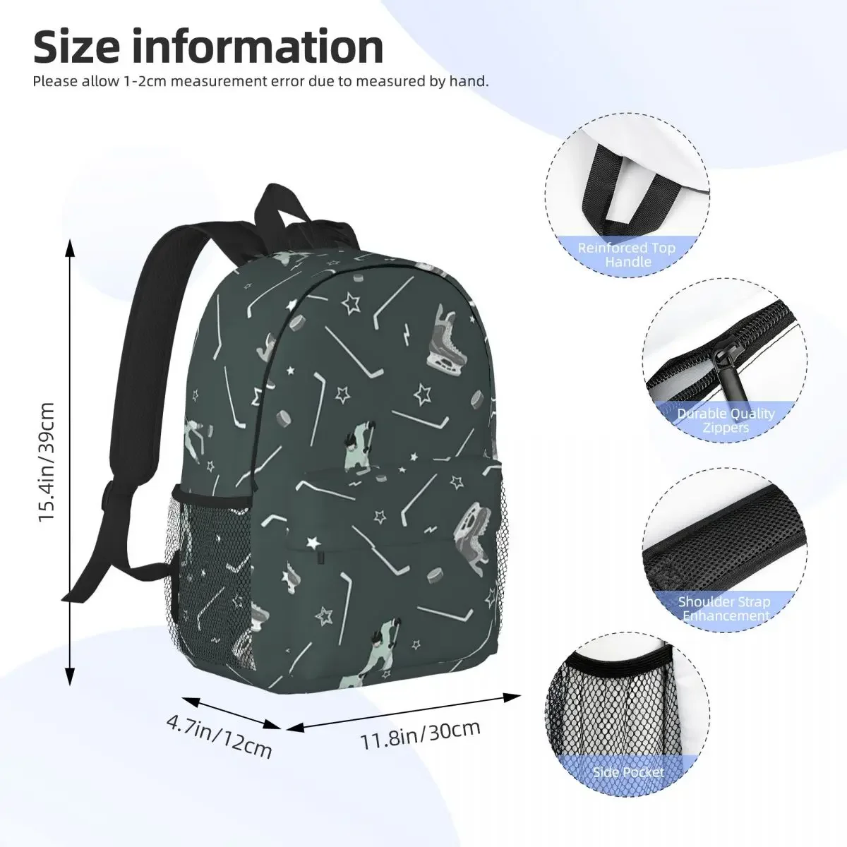 Ice Hockey Stick, Puck And Skates Backpacks Boys Girls Bookbag Casual Children School Bags Travel Rucksack Shoulder Bag