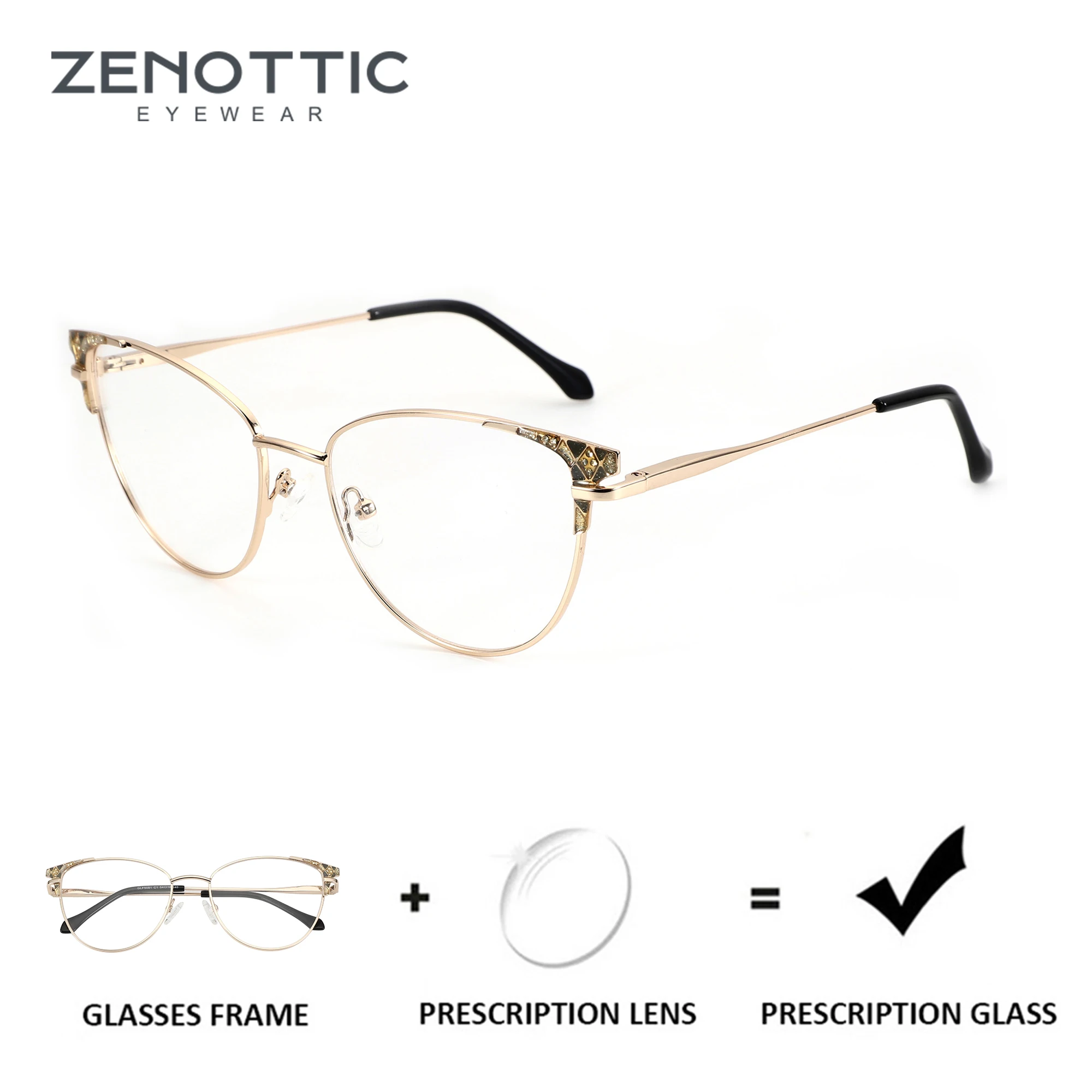 ﻿ ZENOTTIC Trend Cat Eye Brillen mit Schmetterlingen, Anti-Blaulicht/Photochrom, halbrandlose optische Brillen für Damen