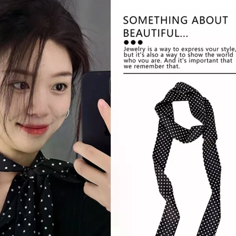 

Women Narrow Long Scarf 190x4.5cm Polka Dot Tie Bag Ribbon Headband Choker Streamer Lady Accessories