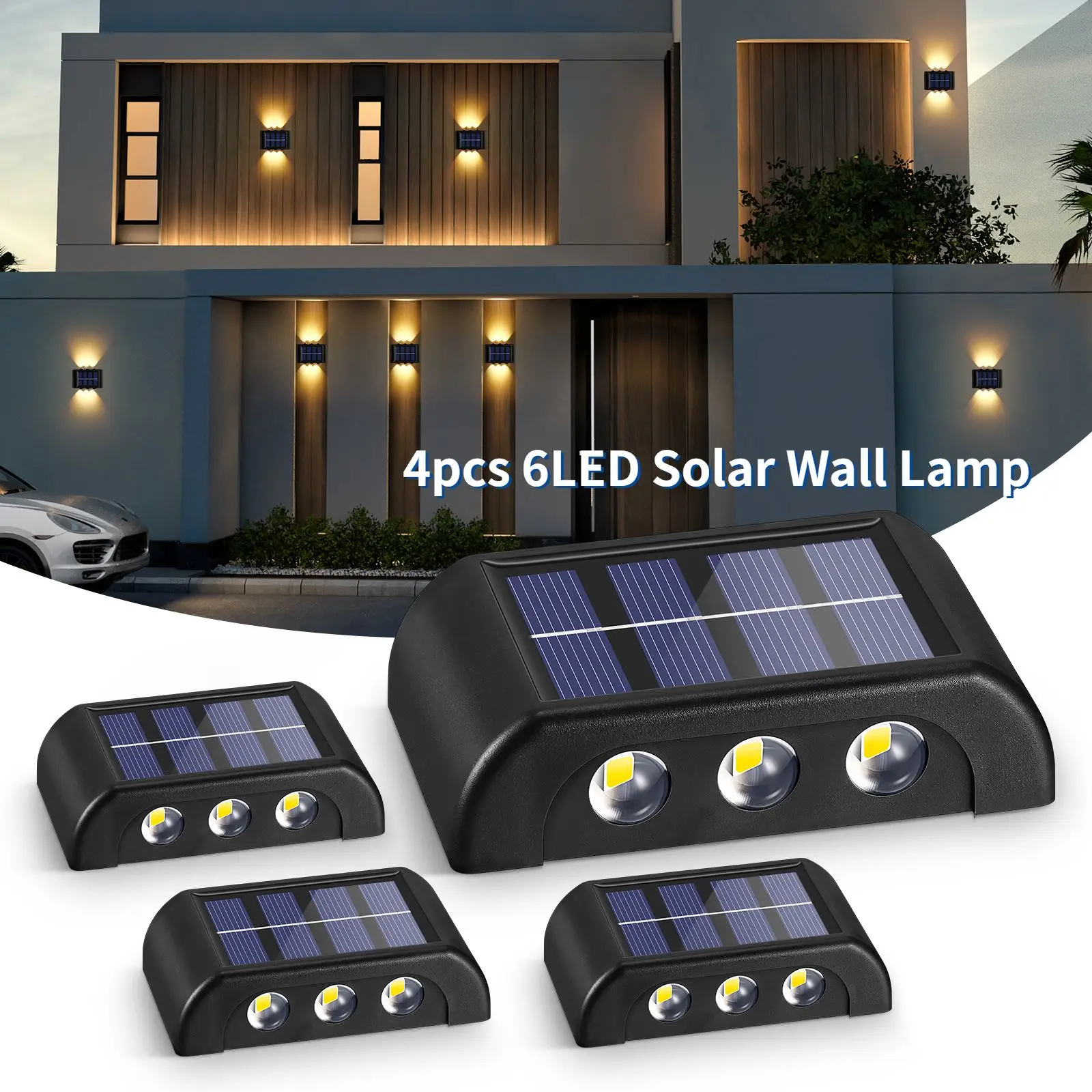 

4pcs 6LED Solar Wall Lamp Outdoor Waterproof Solar Powered Light UP And Down Illuminate For Home Garden Porch Yard Decoration