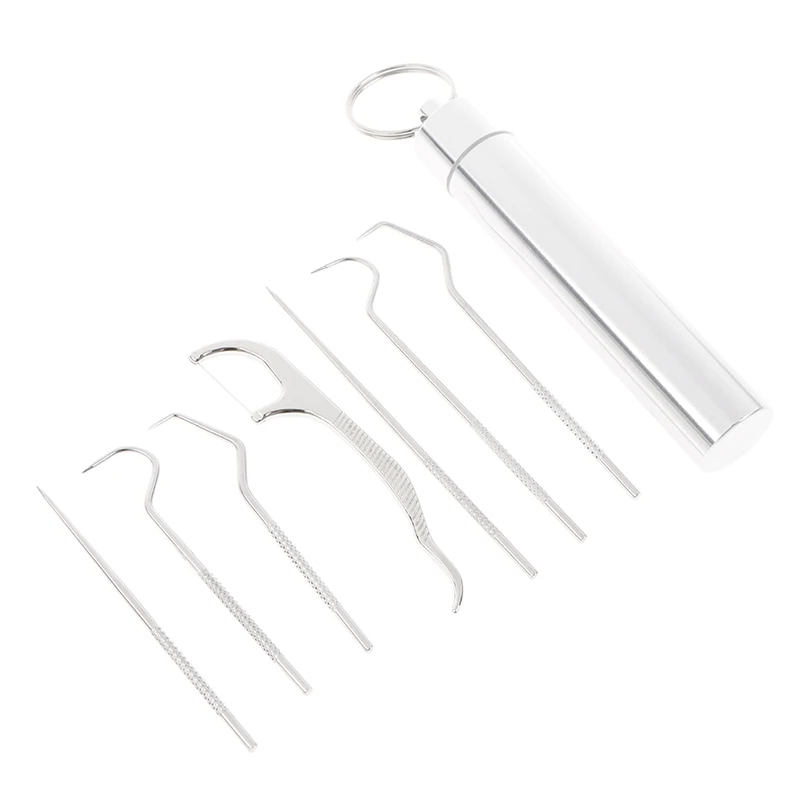 7Pcs Stainless Steel Toothpick Household Travel Tooth pick With Case Oral Clean