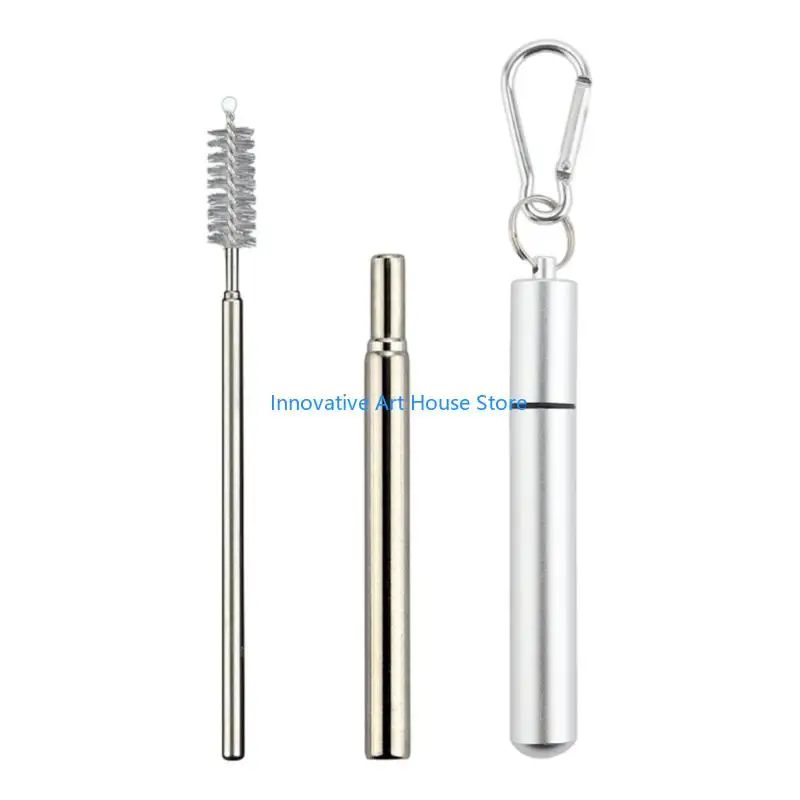 E1PC Metal Straw Bundle for Travel, Extendable Sipping Straw With Cleaning Brush, Storage Case and Bag Rings for Daily Carry at