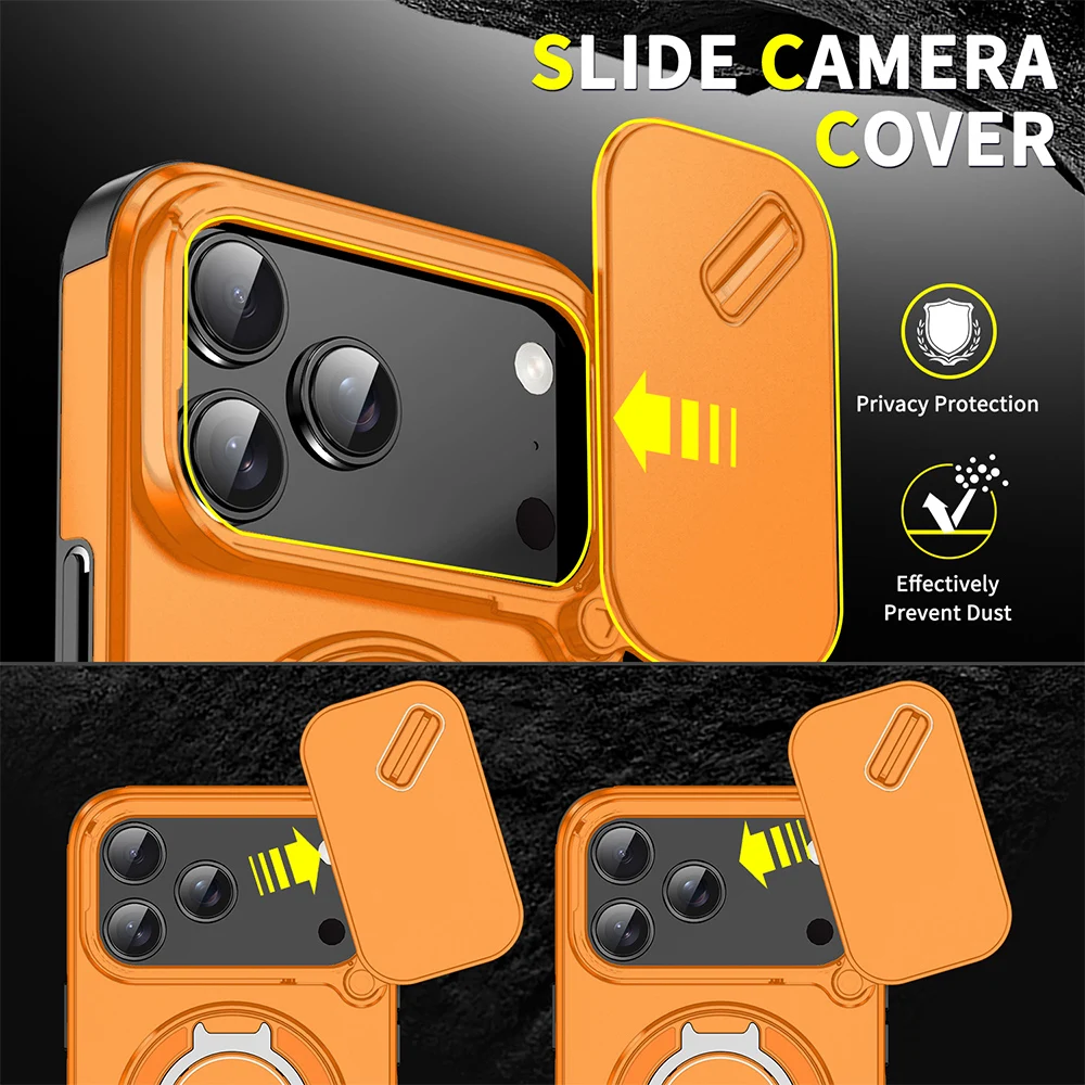 Magnetic Ring Stand Case for Apple iPhone 17 Air 16 15 14 13 12 Pro Max Plus With Sliding Camera Cover 360°Rotatable Kickstand view 5