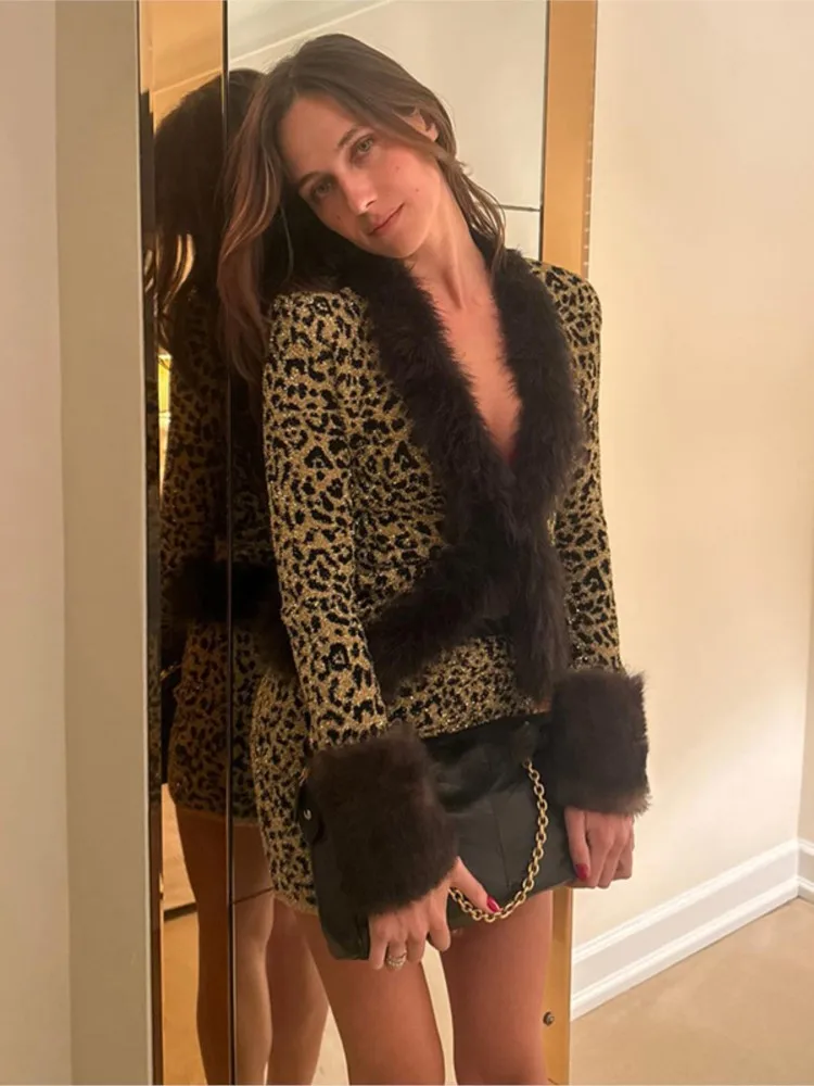 

2025 Plush New In Matching Sets 2 Pieces Set For Woman Two Piece Outfit Woman Coat Skirt Package Hip Leopard Print Slim Hot Girl