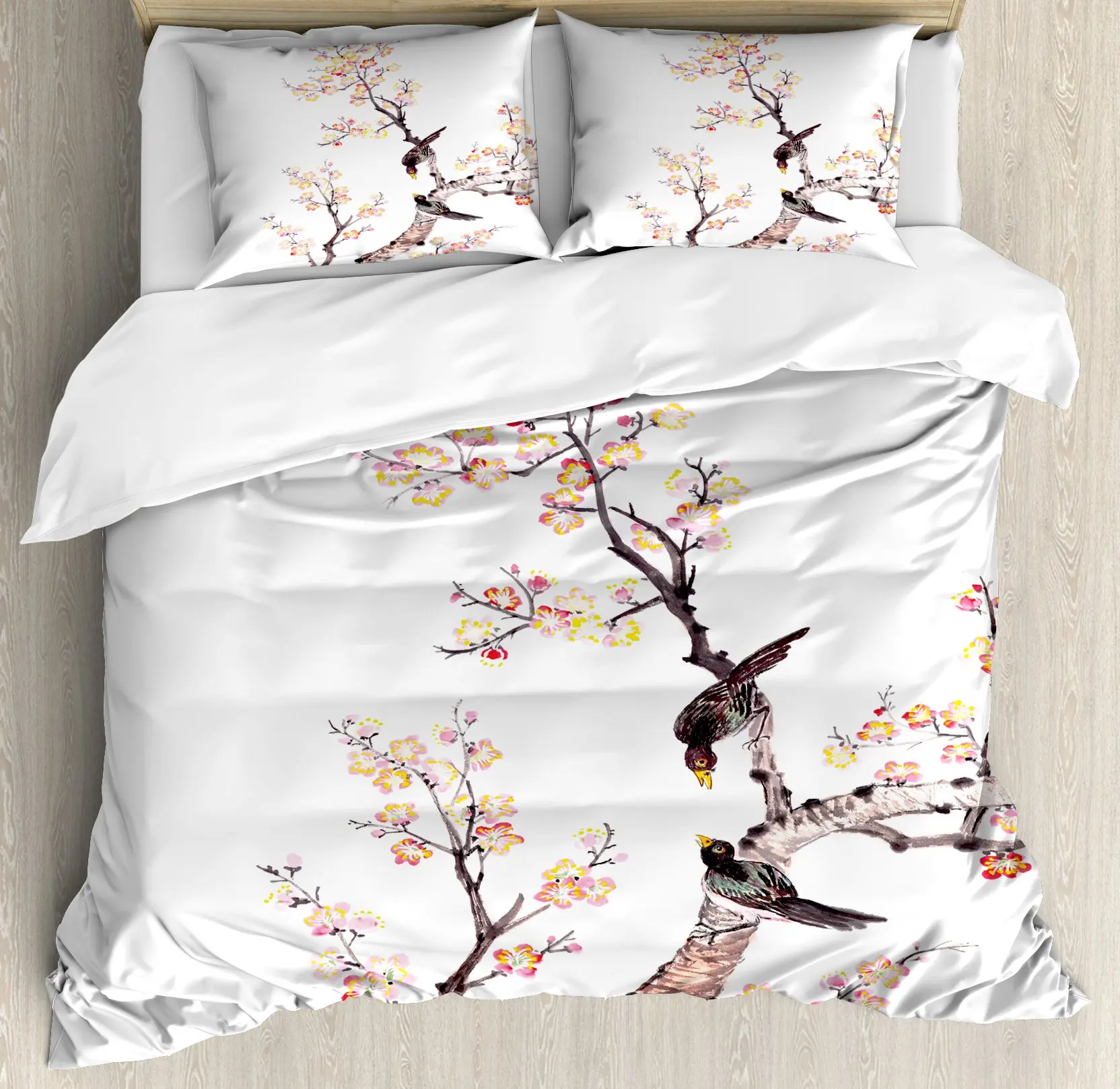 

Cherry Blossoms Bedding Set Romantic Theme Pink Comforter Cover Set Duvet Cover Women Girls Couple Teen Soft Comforter,Full Size