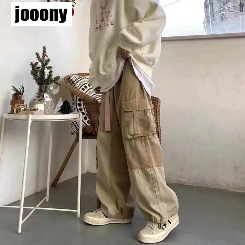 Baggy Black Cargo Pants for Men Khaki Cargo Trousers Male Vintage Loose Casual Autumn Japanese Streetwear Hip Hop Retro