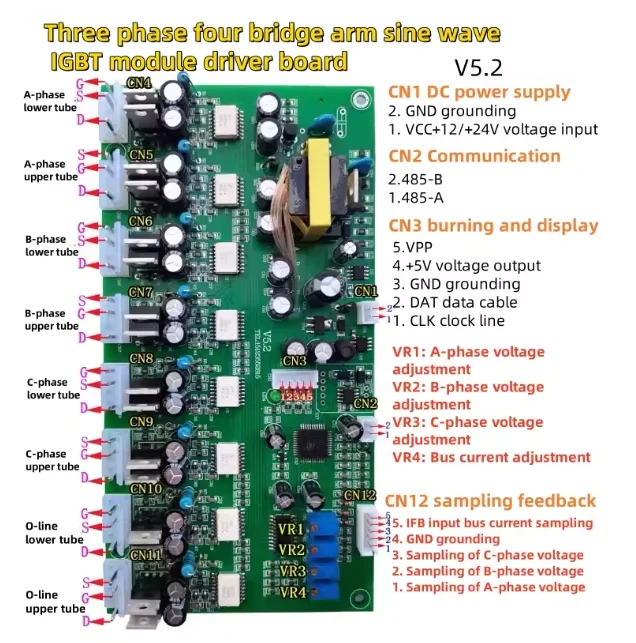 3 Phase Four Bridge Arm Sine Wave IGBT Gate Driver Board Three-Phase Four-Leg Inverter Control PCB Power Drive Module view 2