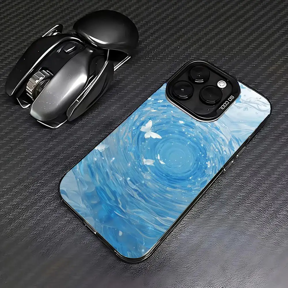 

The blue butterfly phone case for iPhone 16 15 14 13 12 11 Pro/ Max/Plus shock-proof rear cover anti-fingerprint