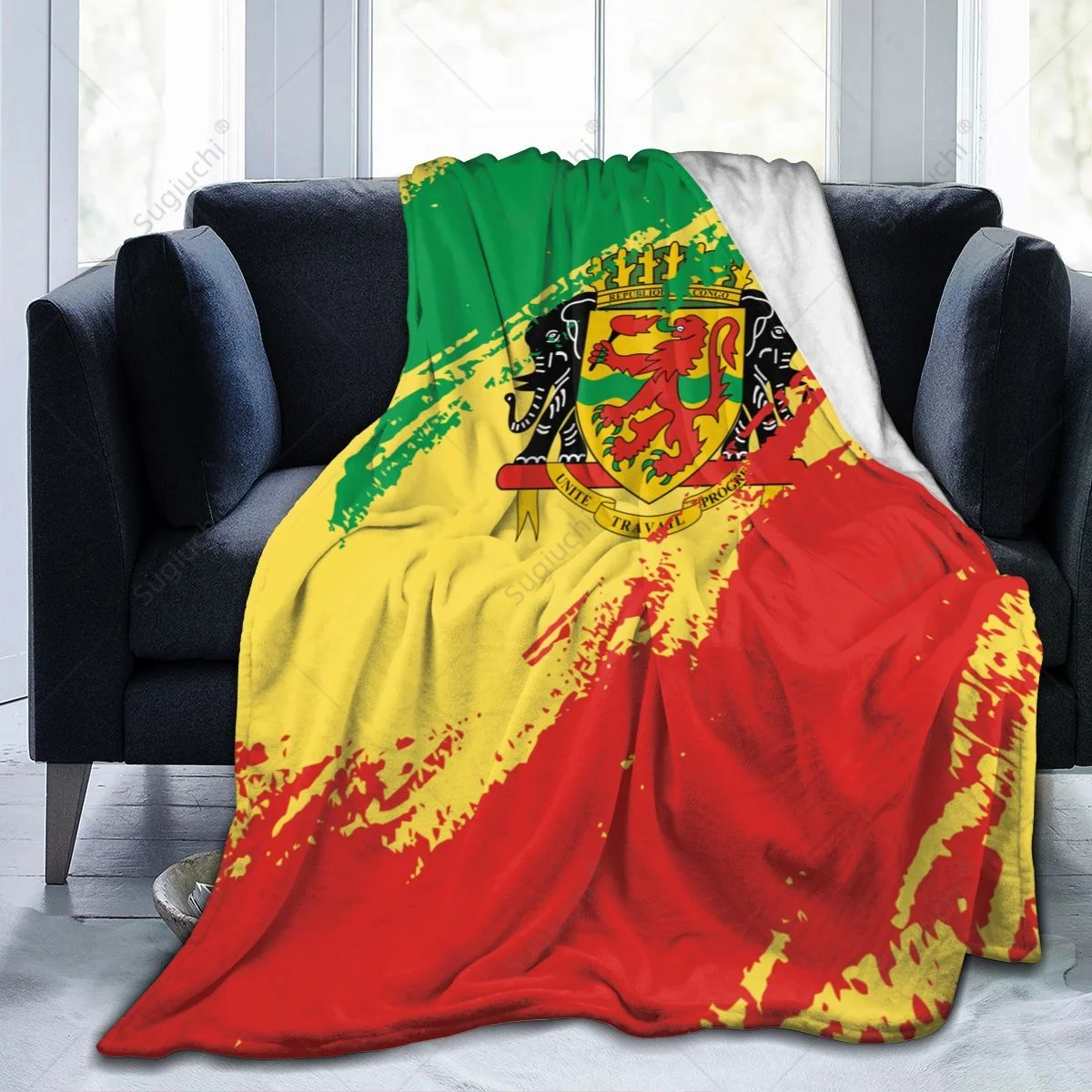 Blanket Republic Of Congo Flag Color Flannel Multifunction Camping Sofa Cover Keep Warm