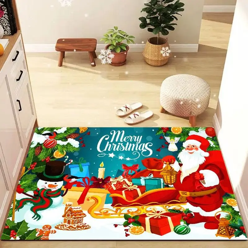 VIKAMA Merry Christmas Doormat, Happy New Year Non-Slip Entry Rug, Festive Holiday Home Decor Mat, Winter Celebration Floor Mat