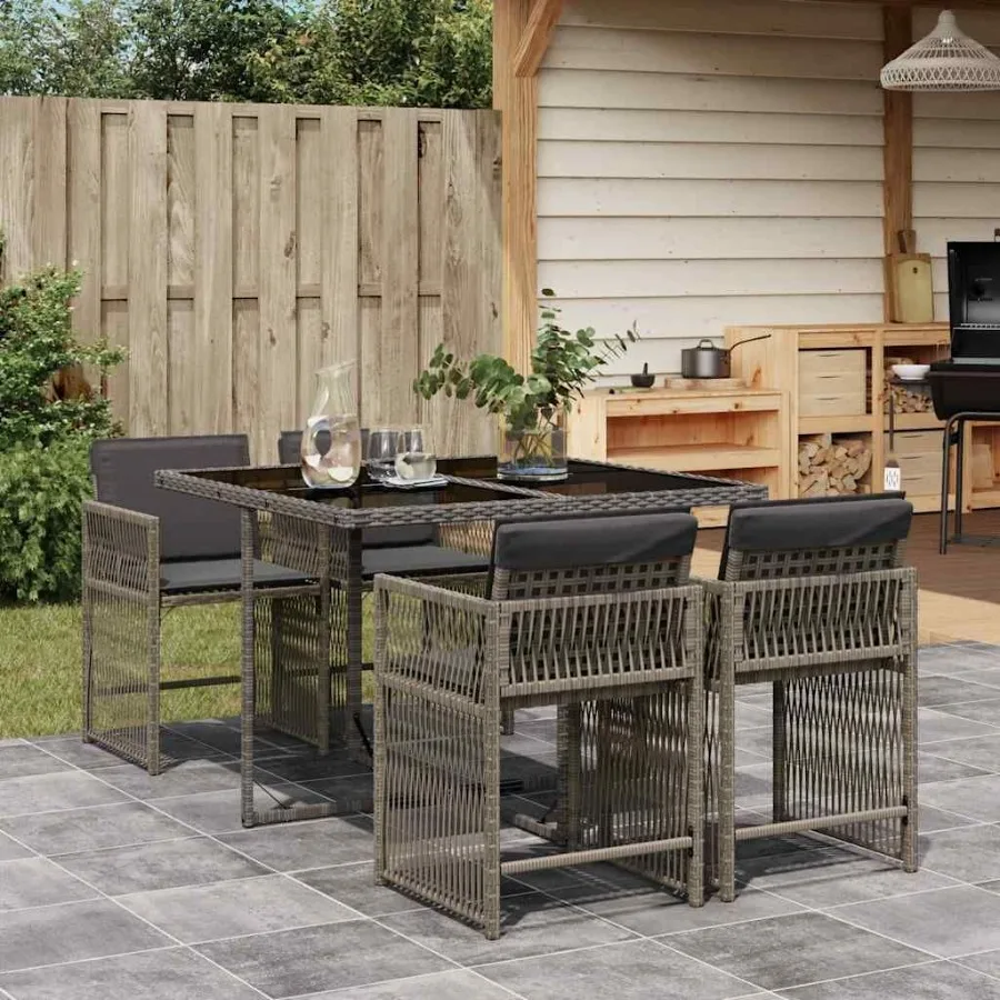 

Garden Dining Set Grey PE Rattan 4Seater Foldable