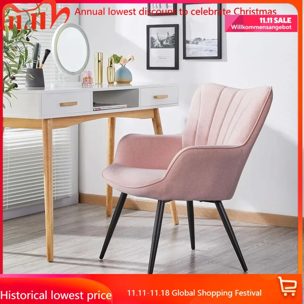 

Accent Chair, Modern and Elegant Armchair, Linen Fabric Vanity Chair Living Room Chair with Mental Legs and High Back