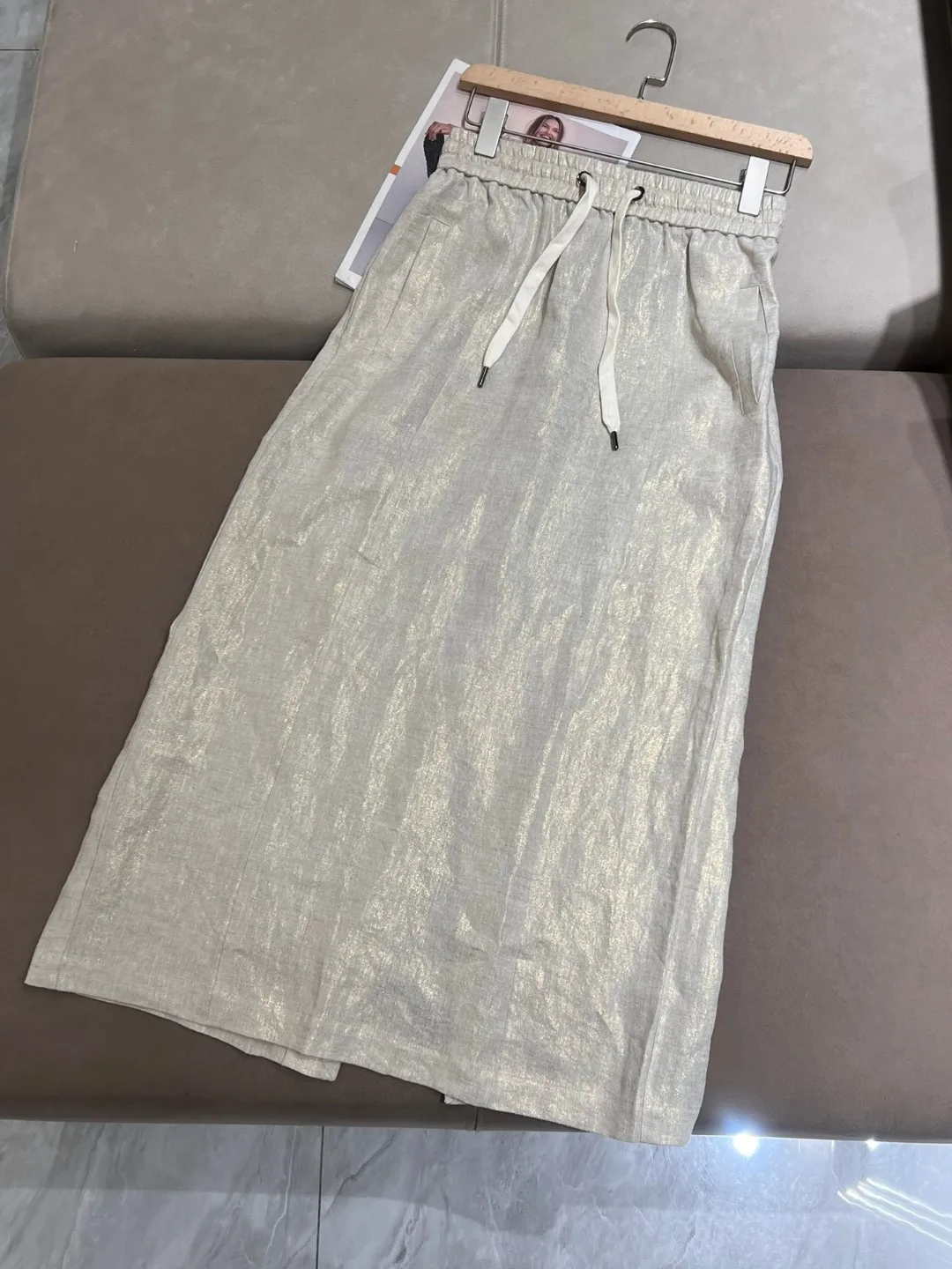 Summer high waist drawstring linen skirt