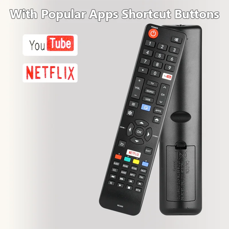 RC320 For Fanco Atvio Remote Control Replacement With Netflix YouTube Buttons, For Fanco Atvio Smart TV