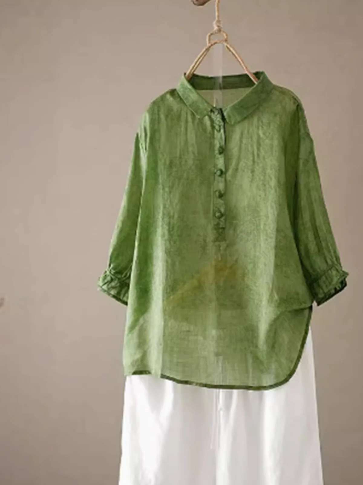 

Summer New Linen ort Sve Ne irt Women's Faion Loose Casual Artistic Personali Linen Small irt Top