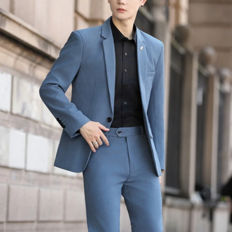 

2026 Two Piece Suit for Men Blazer Trousers Wedding Groom Set Solid Color Casual Business Office Work Party Prom Formal Suits