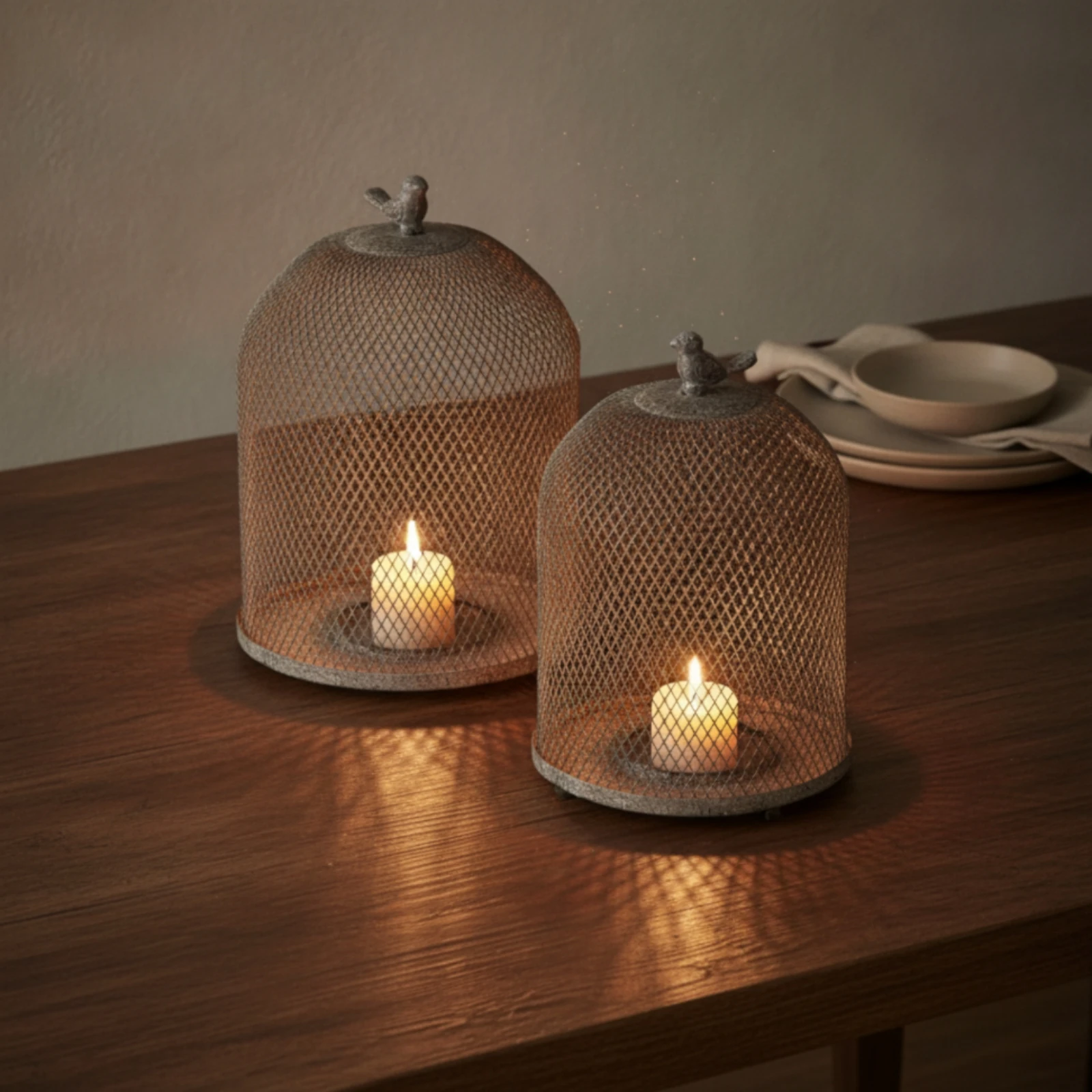 2 Pieces Birdcage Candle Lantern Weathered Birdcage Candle Holder Decor Metal for Dining Table, Living Room view 3